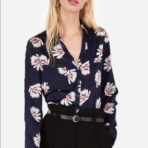Express Navy Floral Slim Fit Portofino Shirt